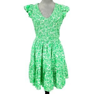 Universal Thread Dress Womens Medium Green White Smocking Tiered Skirt New